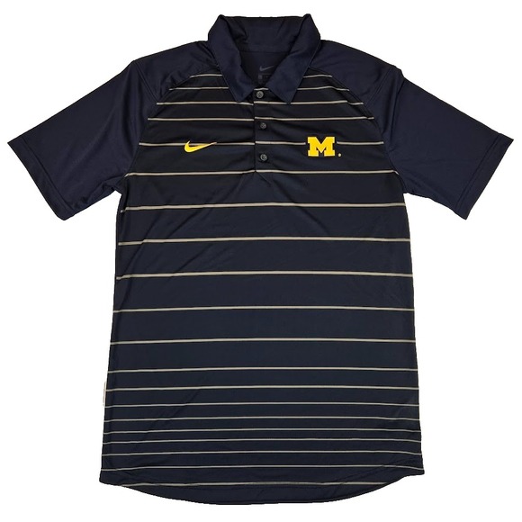 Nike Michigan U‎ of M Performance Polo Shirt Men's Size SMALL Navy Blue Stripe - Picture 1 of 8